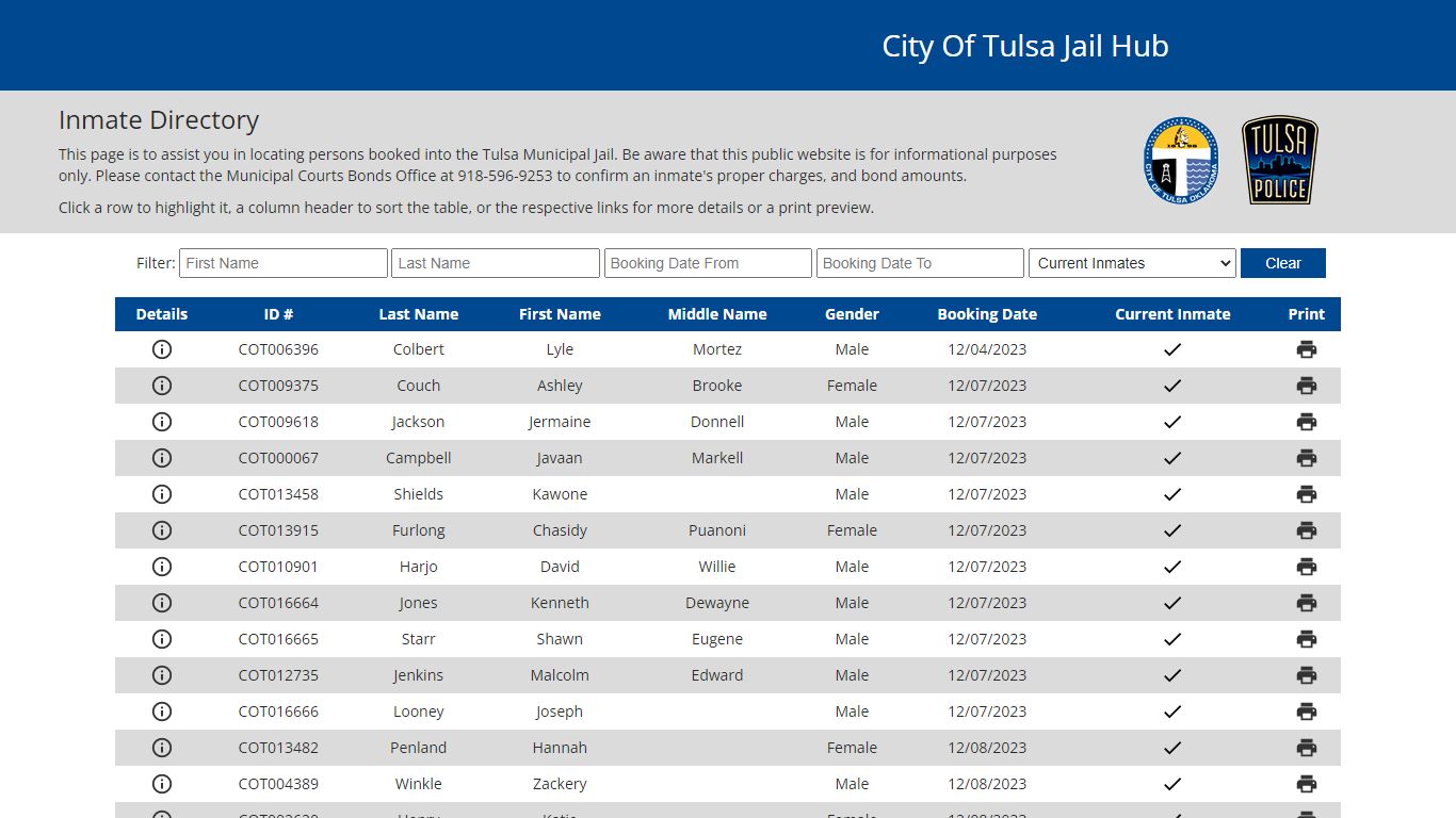 City of Tulsa Inmate Information